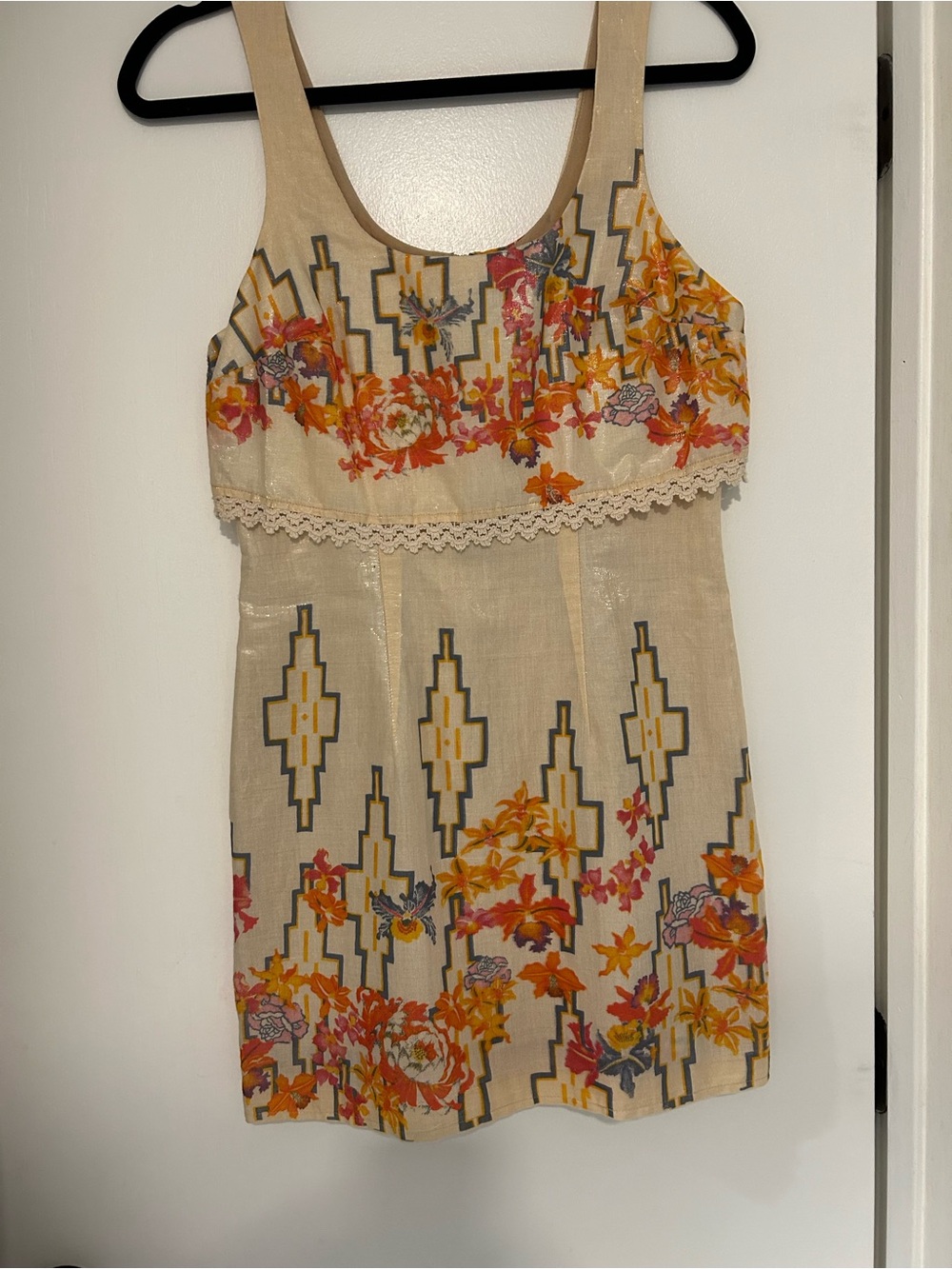 Free People Floral Print Cream/Yellow Dress with Pink and Yellow Accents